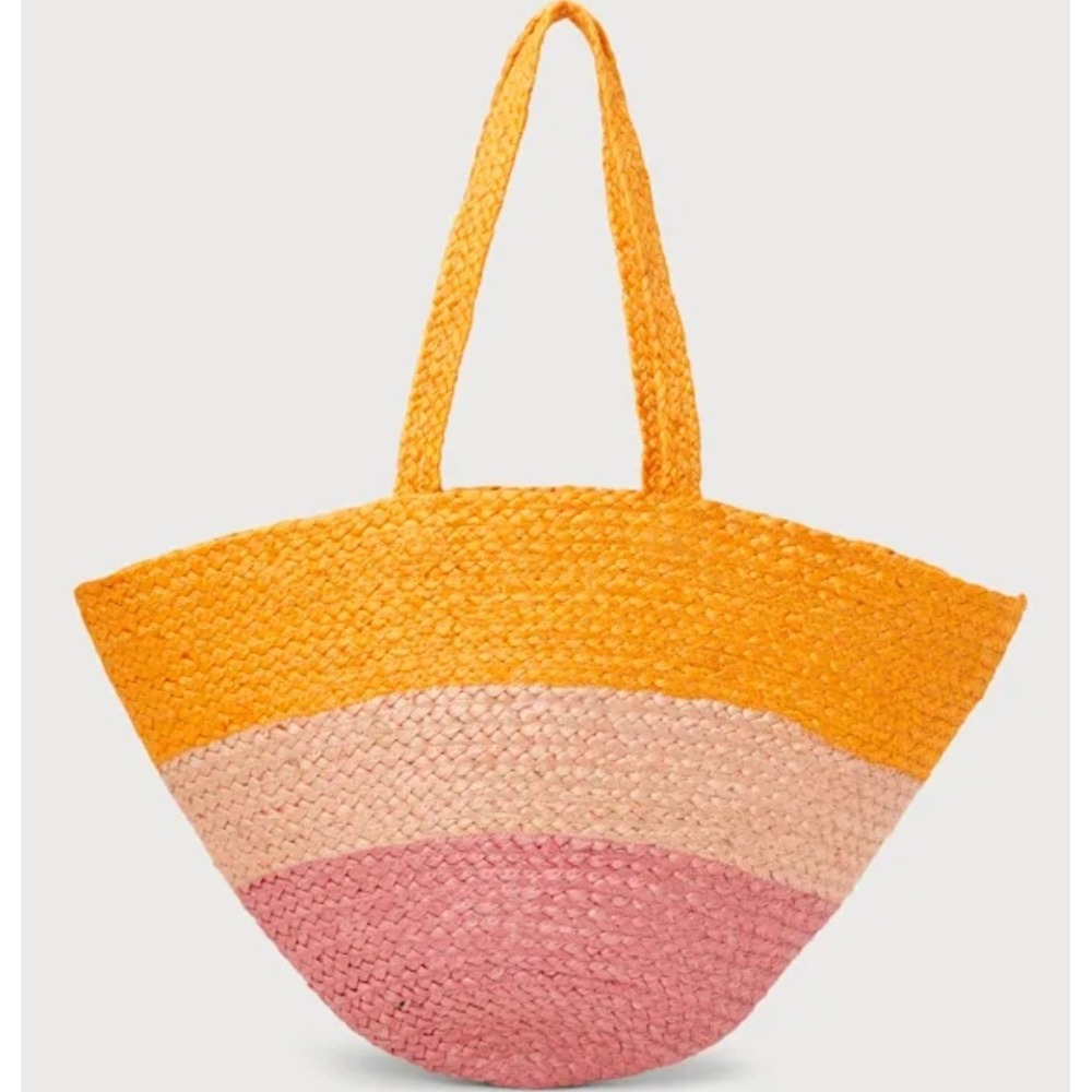 Shiraleah Liza Tote‎ Bag Womens OS Orange Pink Yellow Woven Jute Ombre New